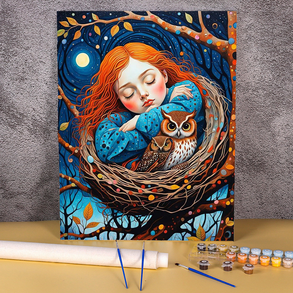 

Diy Painting By Numbers For Adults Kits Cartoon Owl Girl Picture Acrylic Paint On Canvas Number Painting For Diy Gift 40x50cm