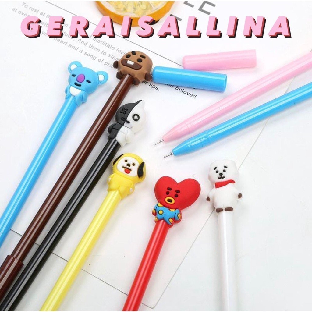 

(PCK)Pulpen Cute Characters Lucu Karakter BT21 Black Ink Gel Pen / Pena Bts / BTS Import