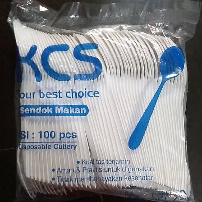CPS - Sendok Plastik KCS isi 100 / Sendok Makan Plastik Bening Putih Susu Hitam KCS