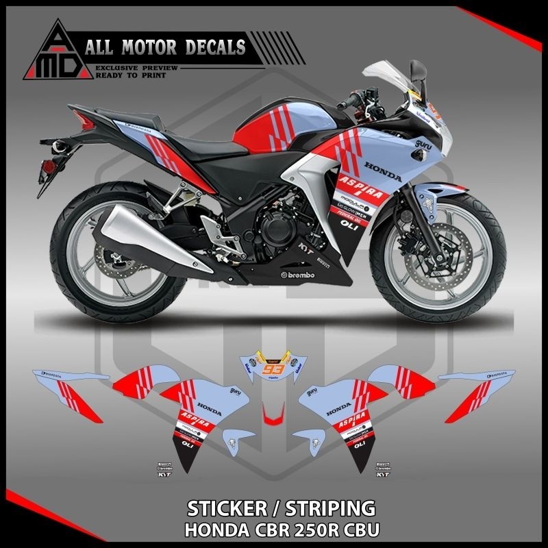 Striping Cbr 250R Cbu Desain Gresini Racing / Sticker Decal Cbr 250 R Cbu Thailand / Aksesoris Stike