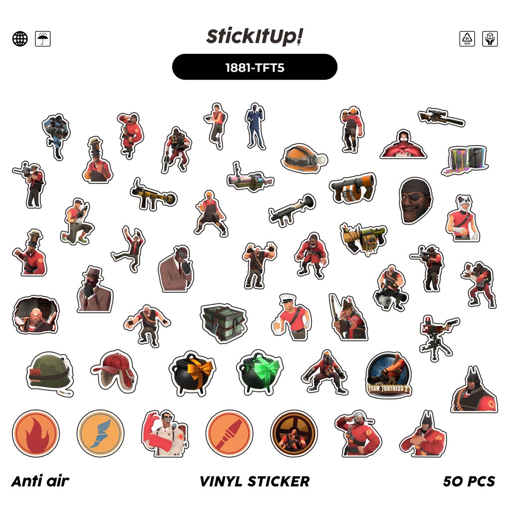 

COD✨ 50 Pcs Stiker Pack TEAM F0RTRES CHAR MIX 05 Lucu Aesthetic Vynil Waterproof untuk Freebies Sticker Buku Journal Casing HP Laptop