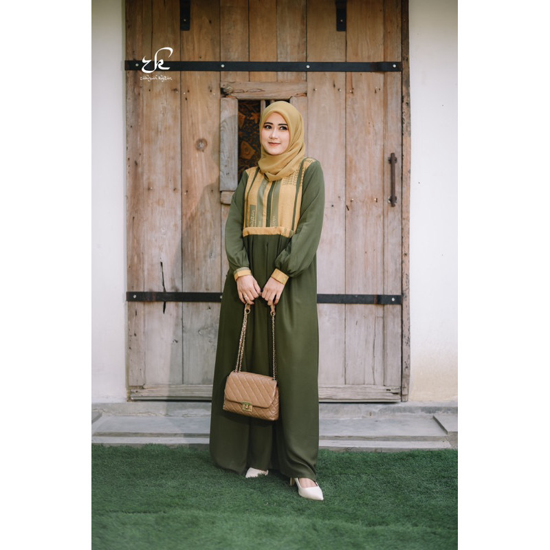 gamis terbaru zakiyah kaftan bahan twill uniqlo