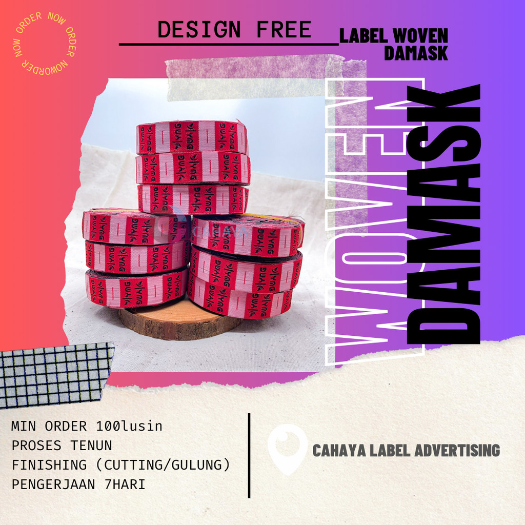

3.5x5cm label woven damask, label rajut, label tenun, label tas, label kaos, label hijab, merek