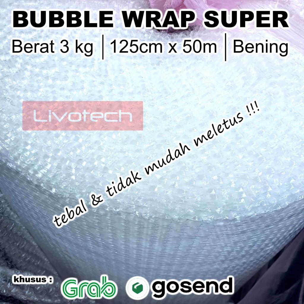 

Bubble Wrap BENING SUPER Bening 125cm x 50m 3kg Super Tebal Babel Wrapping Pack Eceran Murah Clear Grosir