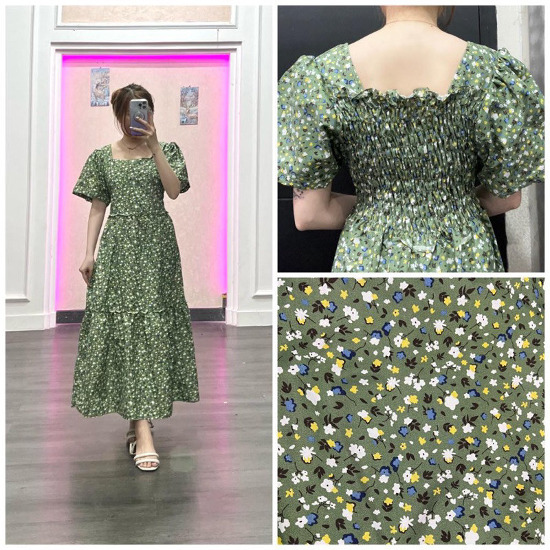 Weijia Fashion Baju Dress Floral / Yerika Dress / Dress Lengan Pendek smocked / Dres casual Motif Bu