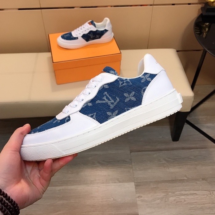 Louis Vuitton Low Cut Stylish simplicity Casual Shoes Sneakers Men White/Blue LV Logo