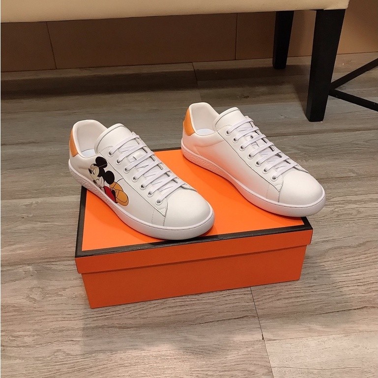 Gucci Luxurious Minimalism Fashion Men soft Casual Shoes Sneakers Mickey Mouse White