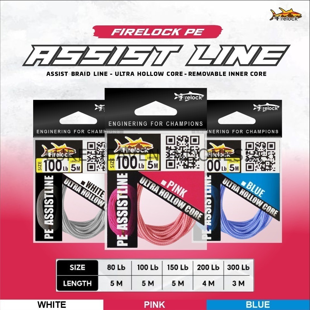 Firelock Kevlar Size 100 150 200 300 lb Assist Line Ultra Hollow Benang Kevlar Pengikat Assist Warna