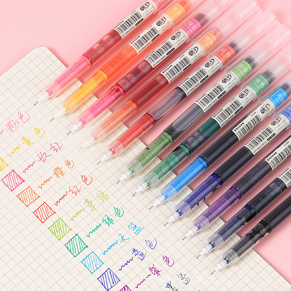 

12 Colors Ink Straight Liquid Gel Pen Colorful Liquid Roller Pen 0.5mm Rollerball Pens Artistic Font School Office Stationery