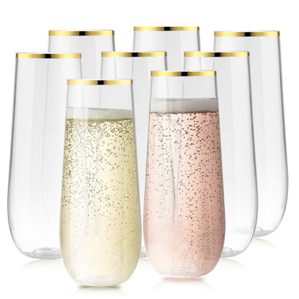 10 Pcs Wine Glasses 160ML Reusable Glitter Champagne Flutes Unbreakable Acrylic Wine Glasses Stemmed