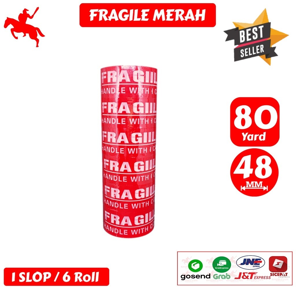

Lakban OPP Tape / Lakban Fragile Merah KSATRIA Tape 80 Yard (1 Slop)