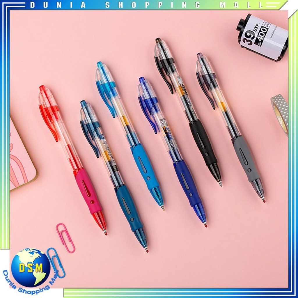 

DSM Pulpen Standard Cetekan Transparant Pena Gel 0.5mm Alat Tulis Kantor Sekolah Pen Pencet Tinta Cair Bolpoint Polos Murah