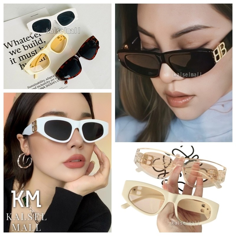 Kacamata Hitam Wanita Double B Logo Anti UV Fashion Retro Vintage Frame Persegi Minimalis Kekinian K