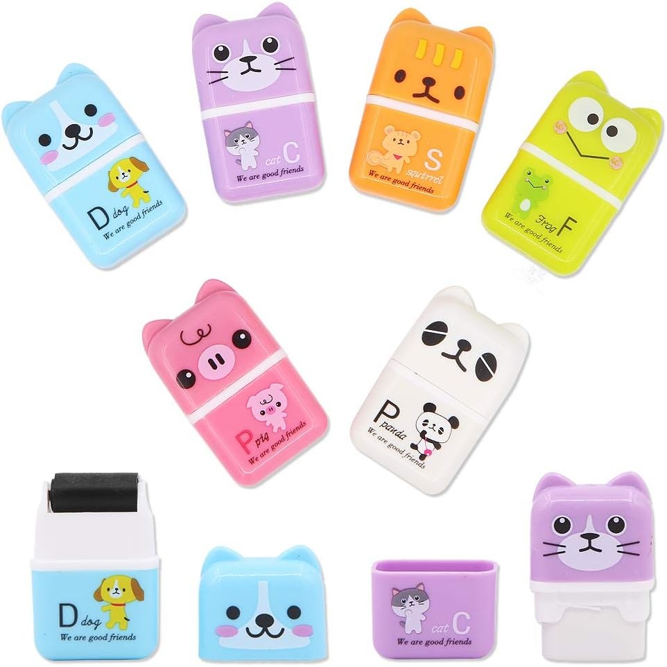 

6 Pcs Cute Pencil Eraser, Cartoon Animal Themed Roller Colorful Rectangle Eraser, Pencil Rubber Erasers for Kids School Office S