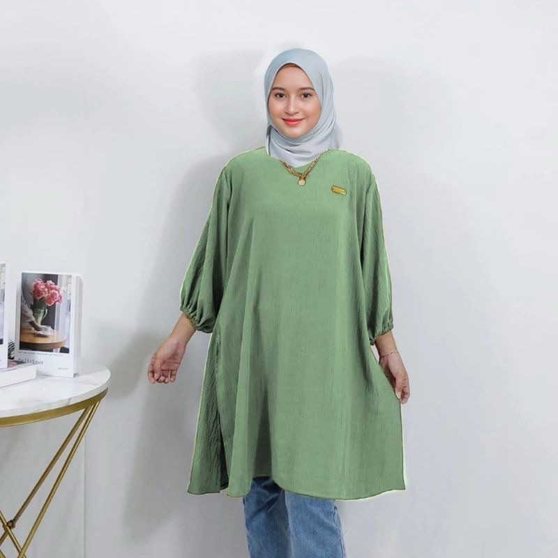 tunik wanita jumbo bahan crinkle premium polos