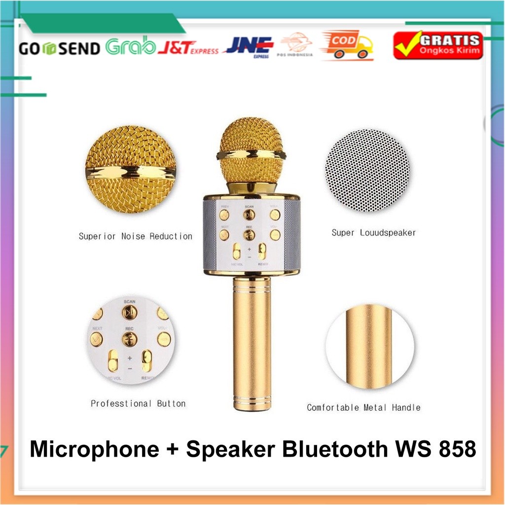 Microphone WS858 Karaoke Mic Bluetooth Speaker Mike ws 858 Mikropon Blutut karaoke wireless Sepiker 