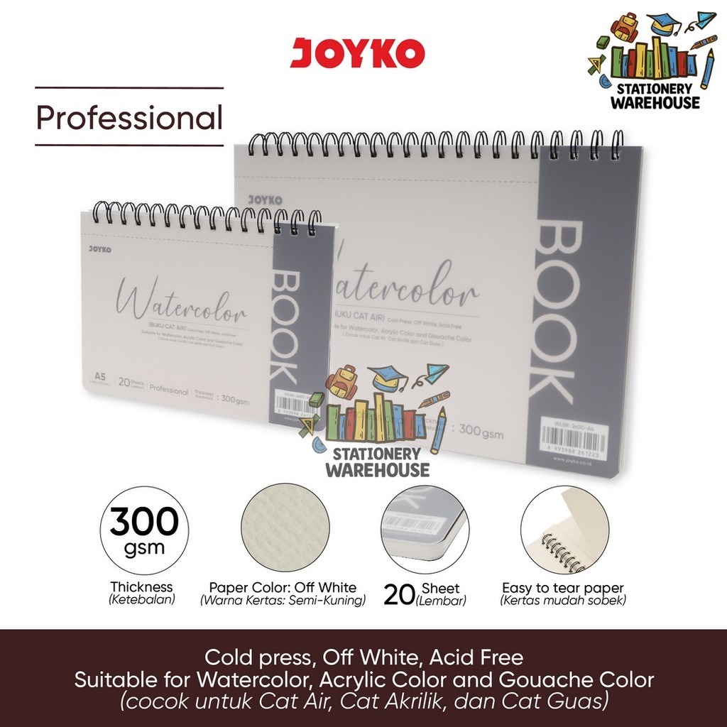 

Watercolor Book Buku Cat Air Joyko WLBK-2600 300 gsm 20 Sheets A5 A4