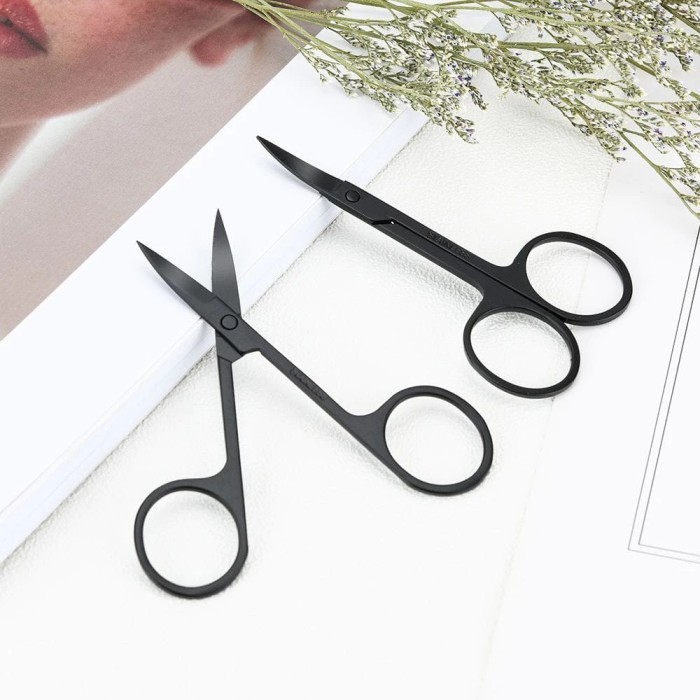 Gunting Kecil Mini Cukur Sulam Alis Bulumata Bulu Mata Hidung Kertas Prakarya Besi Stainless Steel Ujung Melengkung Lancip Tajam Hitam TRIM Nail Beauty Nails Eyebrow Nose Eyelash Cuticle Scissors Curved Pedicure Makeup Tool