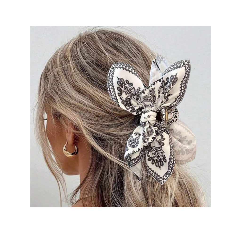 

Bohemian Style Bow Hair Claw Cashew Paisley Shark Clip Large Size Hair Clips Boho Vacation Headwear Women Hair Accessories