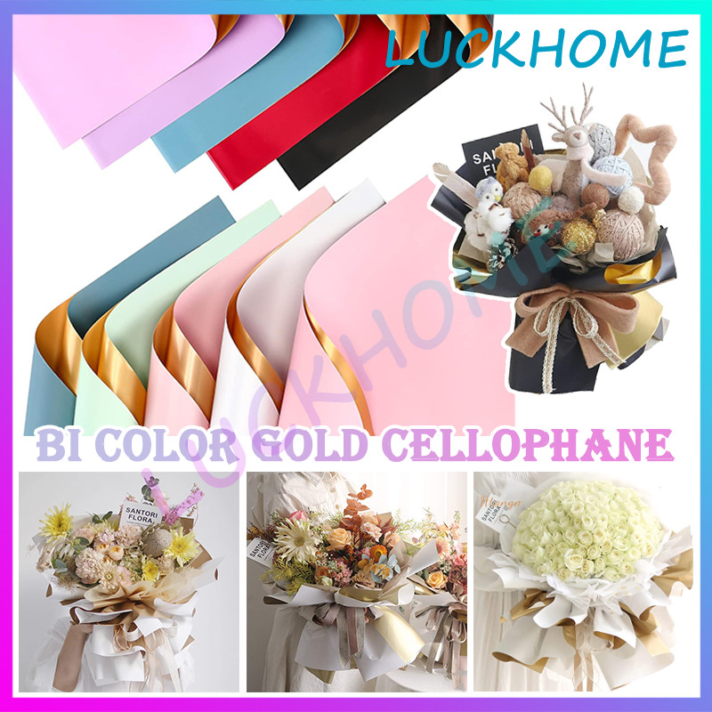 

20PCS Kertas Buket Gold Bicolor Cellophane Flower Wrapping 58X58CM Paper Bouquet Pembungkus Bunga Bi Color Gold Cellophane Flower Paper Cellophane 2 Warna Flower Wrapping Cellophane 2 Warna Gold Solid Waterproof