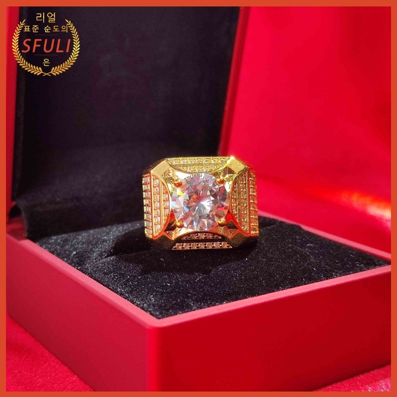 Cincin Pria Emas 18K Moissanite Lebar Berlian Mewah