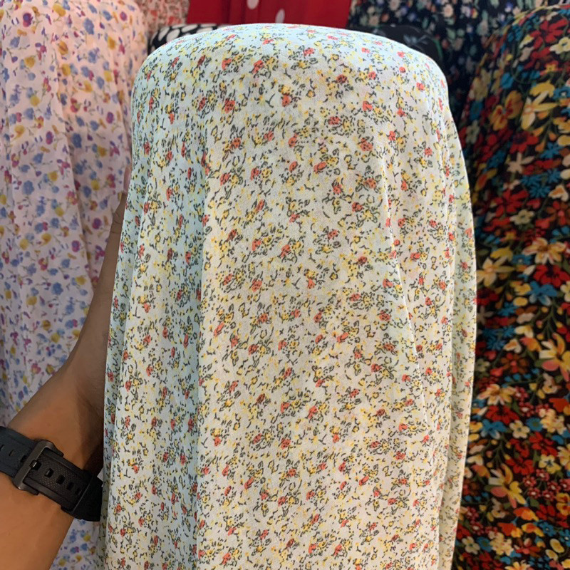 kain bahan gamis - kain ceruty - kain ceruty babydoll motif - kain ceruty bunga kecil premijm