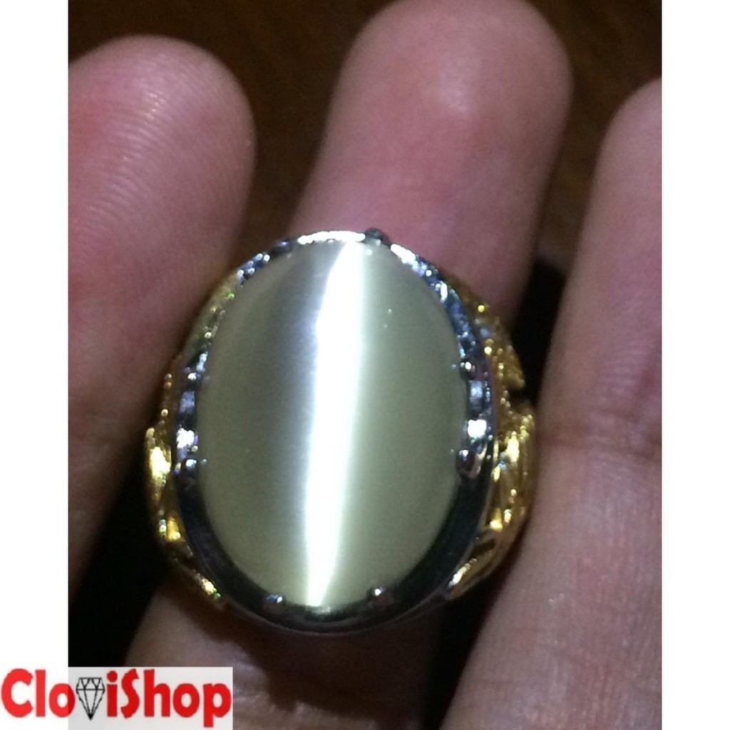 Cincin Titanium Batu Akik Cat Eye Susu Atau Warna Putih HQ