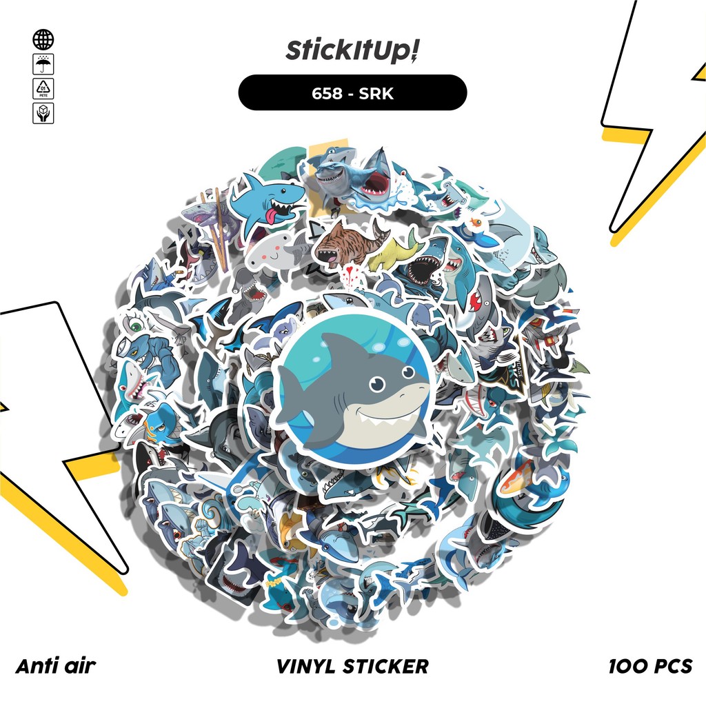 

COD 100 Pcs Stiker Shark Hiu Lucu Anti Air Untuk Dekorasi Notebook Sepeda Skateboard Handphone DIY