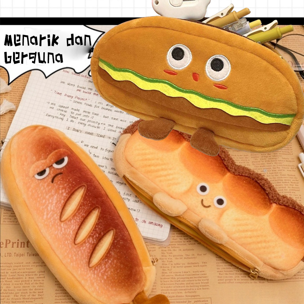 

Pencil Case Kain Kotak Lucu Karakter Roti / French / Toast / Hamburger Cute Pensil Sekolah Aesthetic