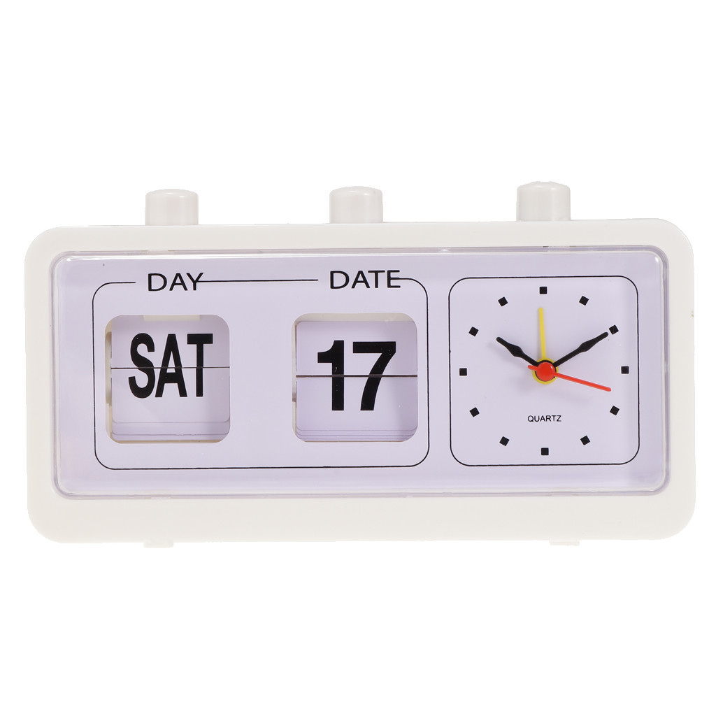 Vintage Retro Quartz Alarm Clock Flip Calendar Display Clock Day Date Time Display Clock for Home Be