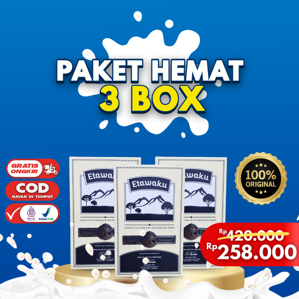 

Etawaku Platinum 3 Box - Susu Kambing Meningkatkan Kesehatan Paru-paru Menjaga Kesehatan Tulang