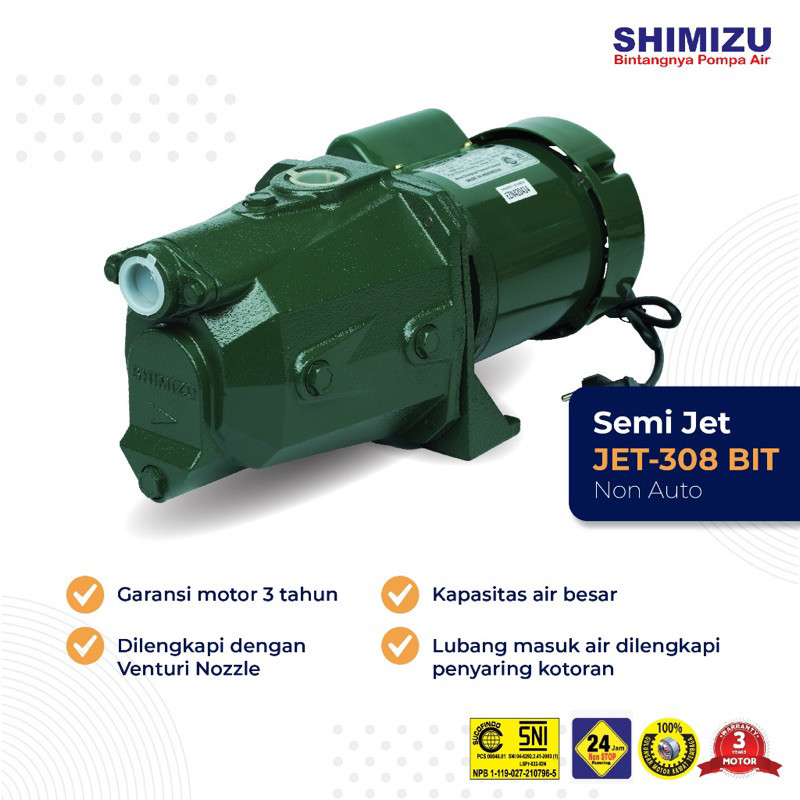 Pompa Air Shimizu Semi Jet Pump JET 308 BIT 300W 300 Watt 300watt Mesin Pompa Air Sumur Dangkal