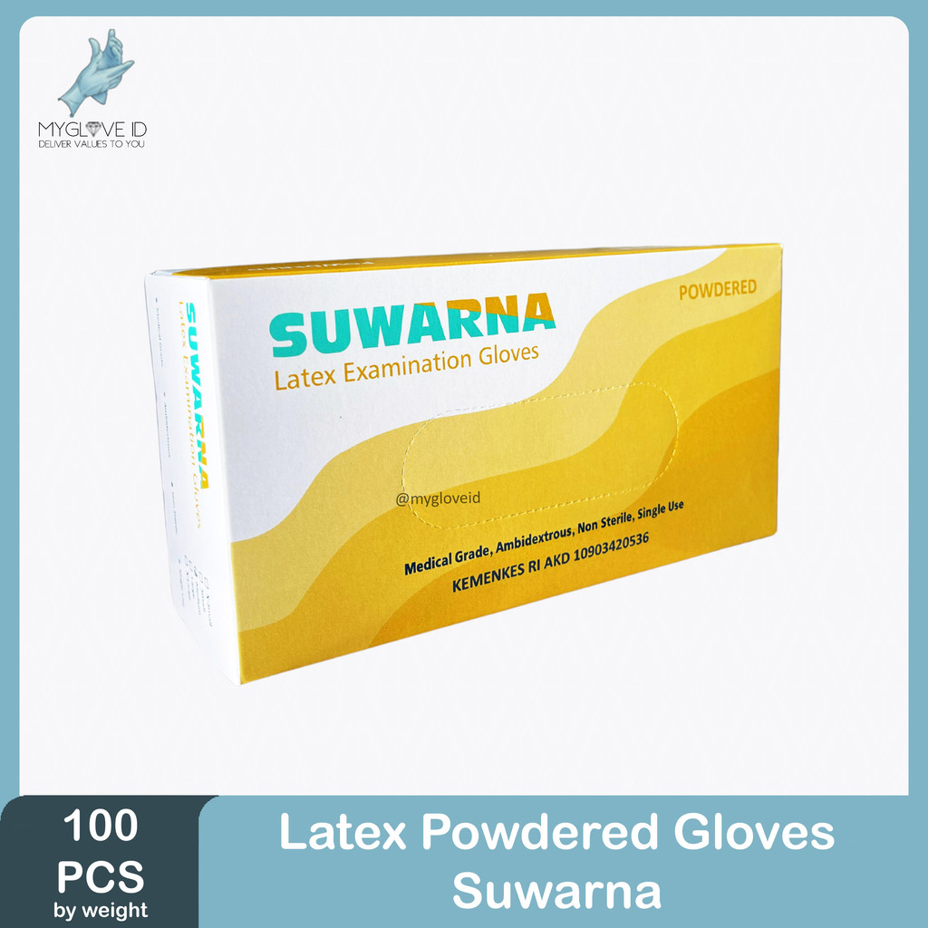 Sarung Tangan Karet Medis Handscoon Latex Powder 100 pcs merk Suwarna
