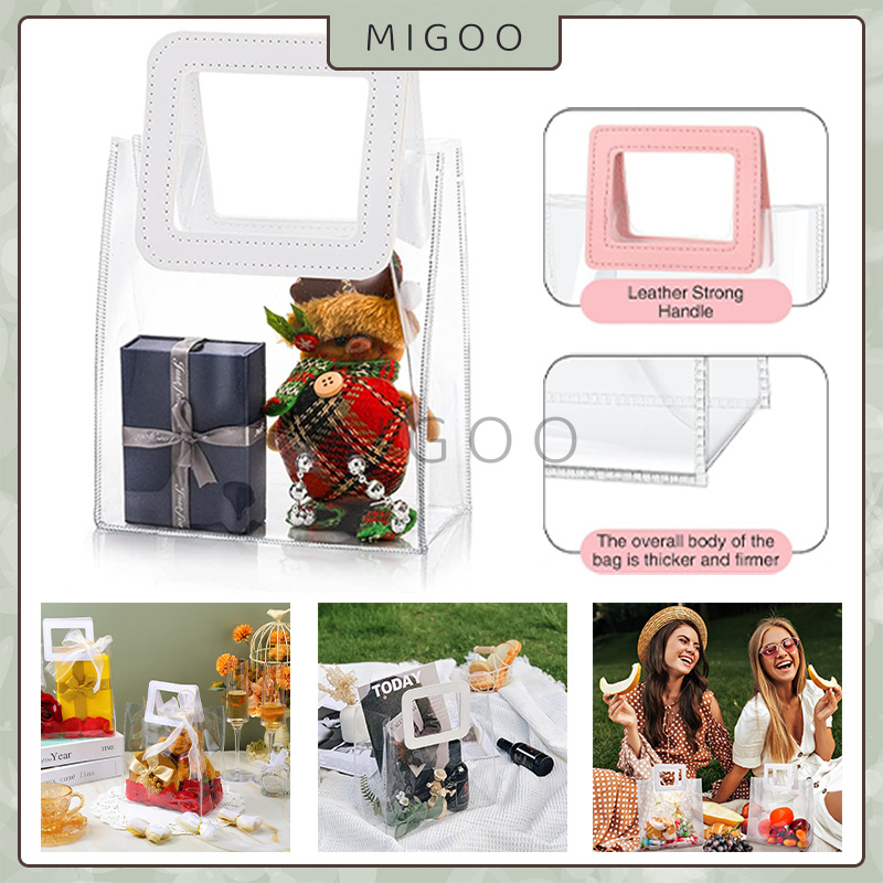 

Tas Mika Pvc Handle Kulit / Gift Bag / Kantong Souvenir Ulang Tahun Transparant Bening