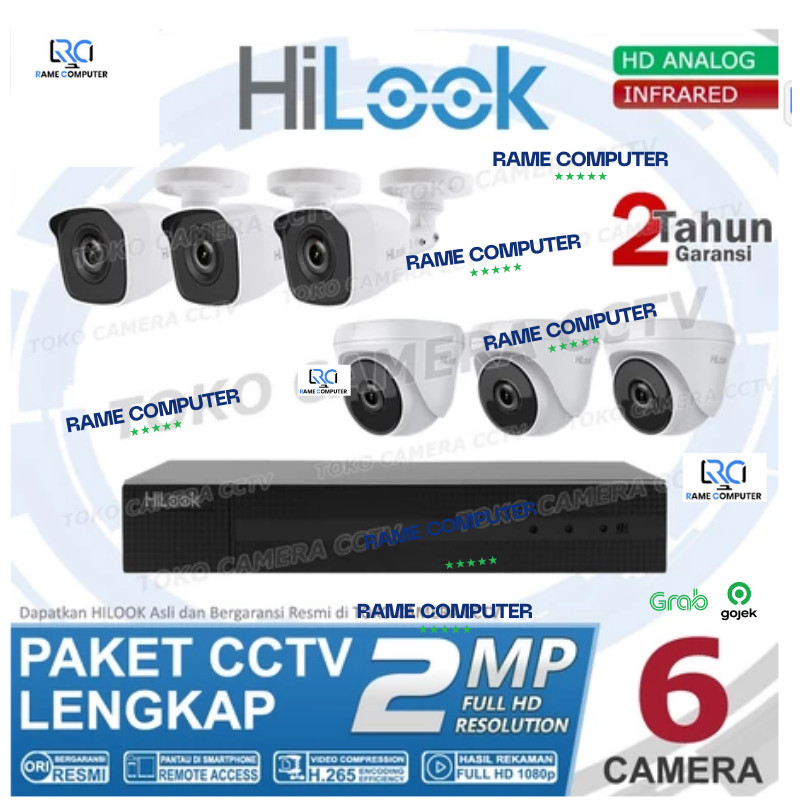 PAKET CCTV HILOOK 2MP 8 CHANNEL 6 KAMERA