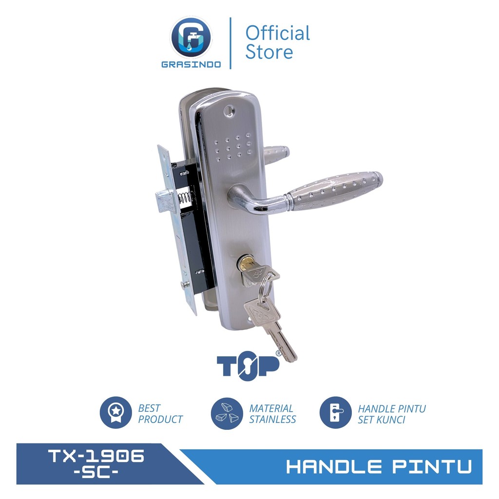 Handle Kunci Pintu Set Silver / Pegangan Gagang Pintu / Handle Pintu Komplit Ukuran 20Cm - TOP Grand