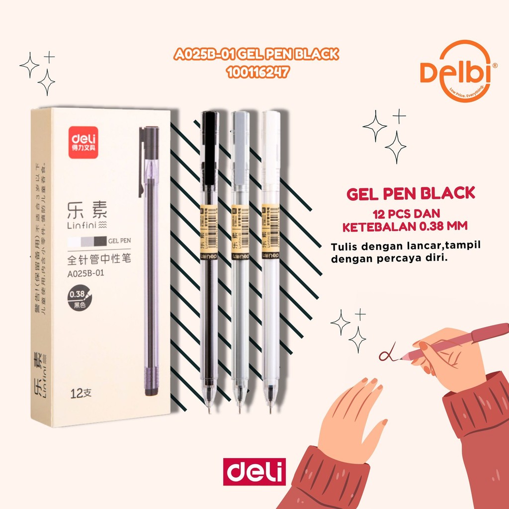 

Pulpen Gel Deli A025B (1214) 0.5 mm PREMIUM / Pulpen Estetik Aesthetic/ Pen Gel Pen Hitam / pulpen gel / bolpoin A025B-01 Gel Pen BLACK