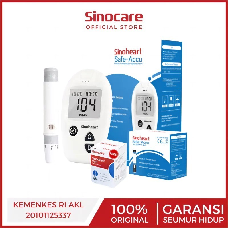Sinocare Sinoheart Paket Lengkap Isi 25 Alat Ukur Cek Gula Darah Instant Alat Tes Gula darah Sinocar