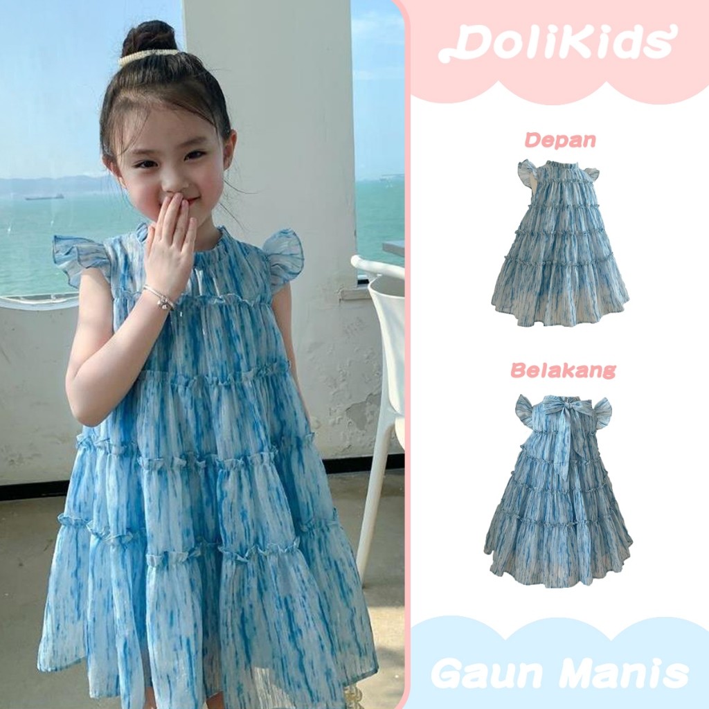 DoliKids Gadis lengan terbang kecil gaun musim panas baju kue gaun A kata gaun anak-anak gaun putri 