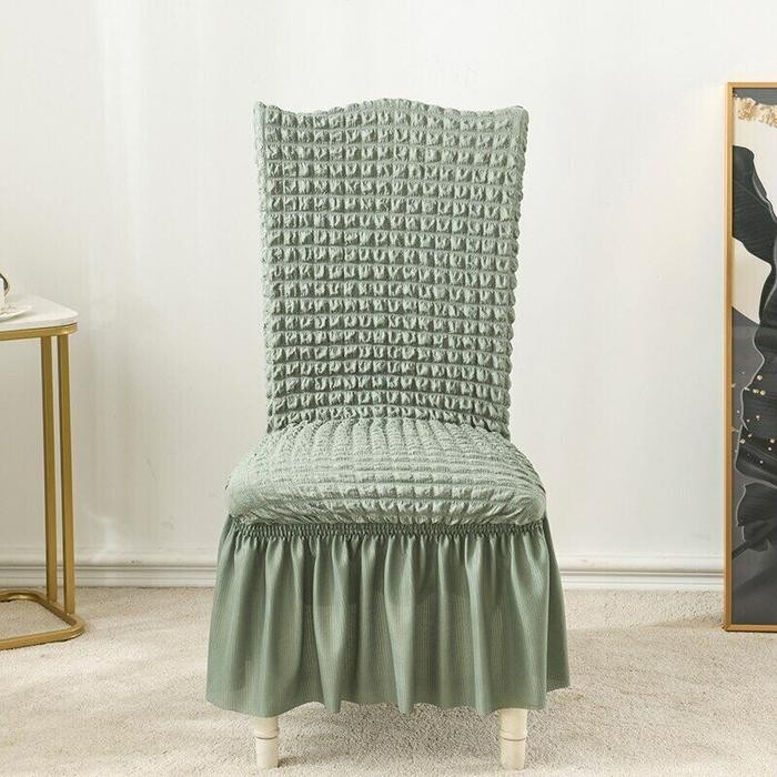 SARUNG KURSI MAKAN RENDA DINING CHAIR COVER WITH LACE KAIN COVER KURSI - Hijau