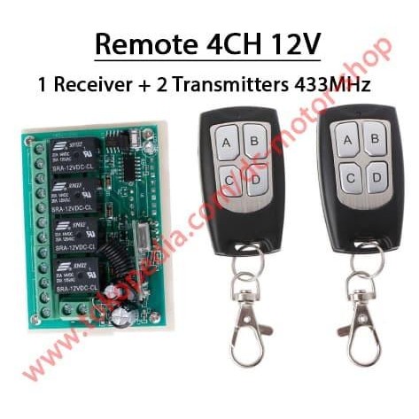4 Channel RF Remote Control Wireless 12V (1 Reciever + 2 Transmitter) - 4 Channel RF Remote  PROMO 