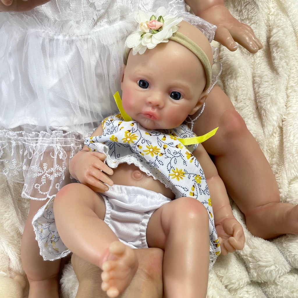 Mini 33 CM Full Silicon Reborn Baby Doll Meadow Lifelike Soft Solid Silicone Body Girl Washable Chri