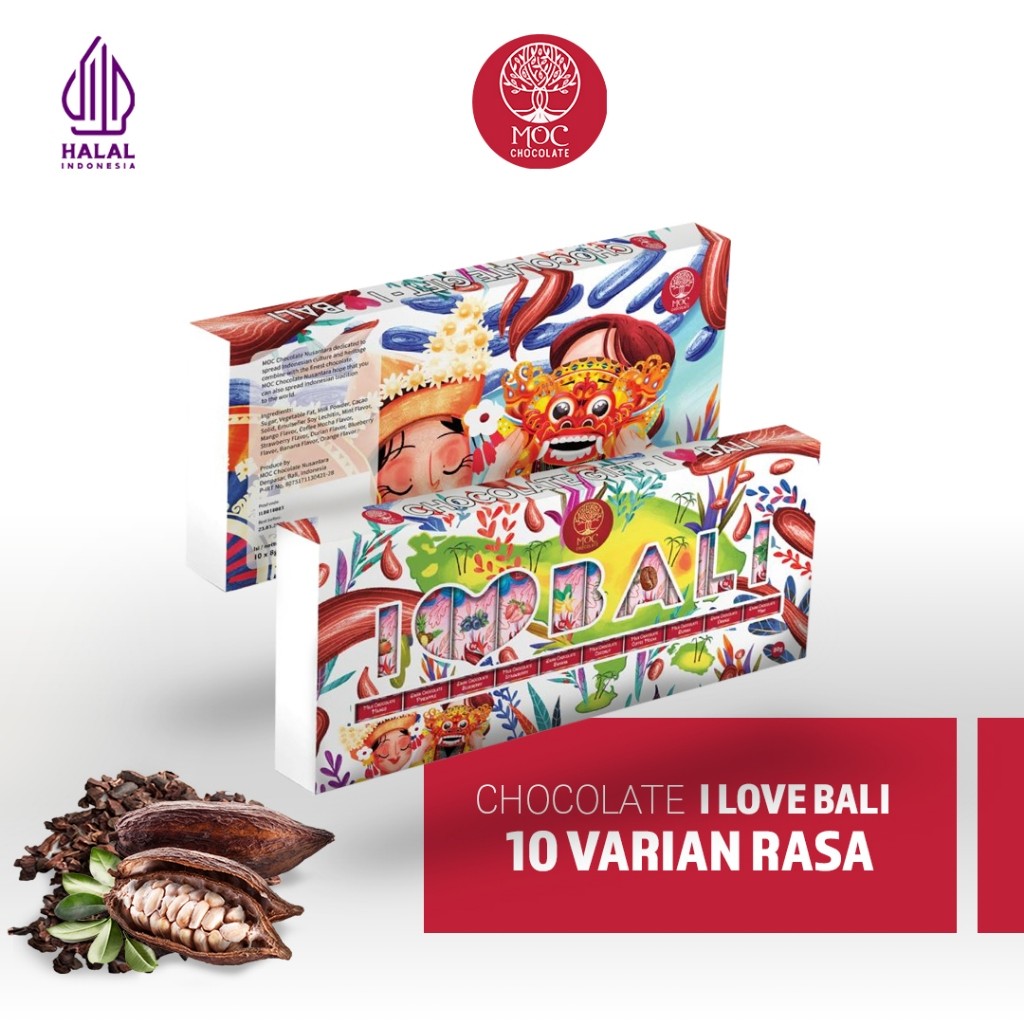 

MOC Chocolate Gift Series - Chocolate I LOVE BALI - Oleh-oleh Bali - Hampers Cokelat - Isi 10 Varian Rasa - Cokelat Bali