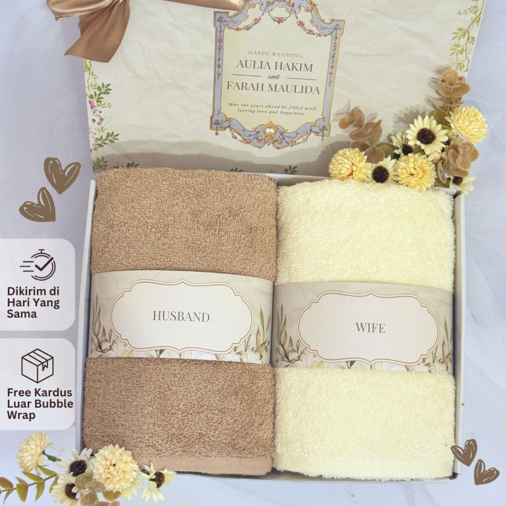 New Handuk Couple Wedding Bordir Hampers Handuk Couple Seserahan PernikahanPremium