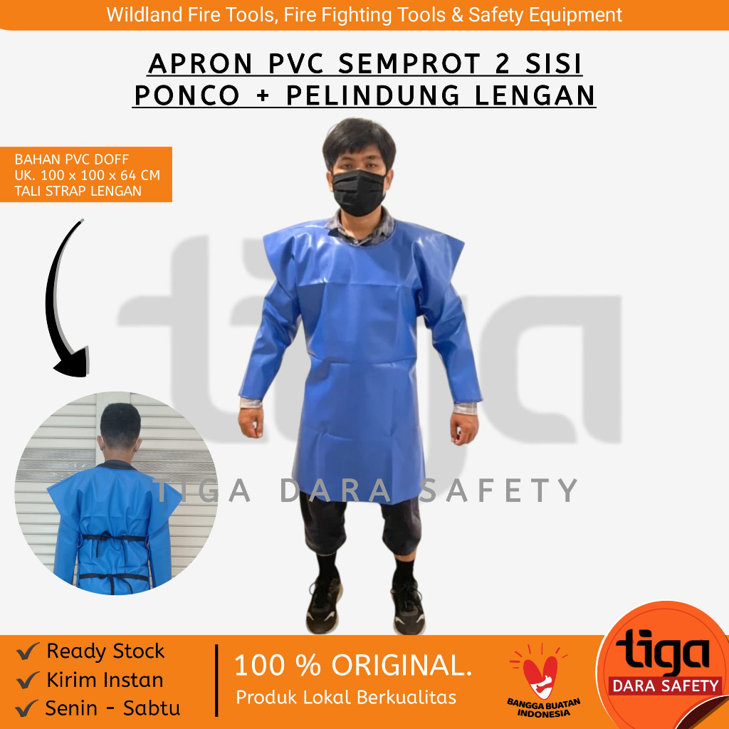 Apron Semprot Ponco PVC Plus Apron Lengan PVC Anti Air dan Anti Kimia Warna Biru