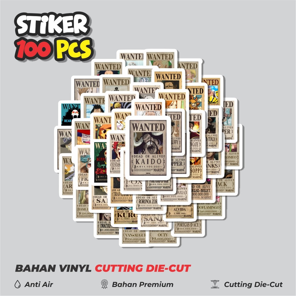 

Terbaru! 50 pcs Stiker Anime One Piece Wanted Dekorasi Lucu Kreatif untuk Notebook, Skateboard, HP