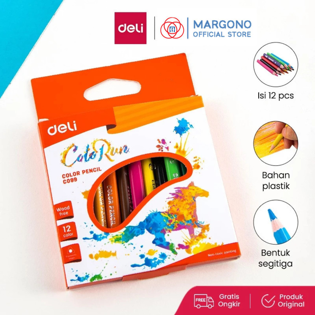 

Deli Pensil Warna Pendek 12 Pcs - Anak Sekolah Bebas Kayu, Warna Terang, Pegangan Segitiga EC09900