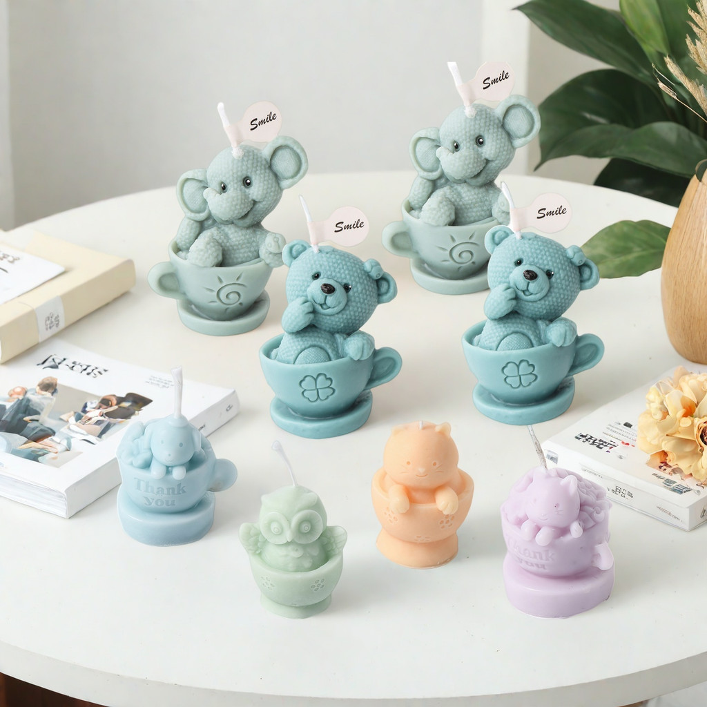 

3D Teddy Bear Elephant Silicone Mold, DIY Cup Animal Candle Soap Mold, Resin Plaster Statue Home Decoration Handmade Gifts