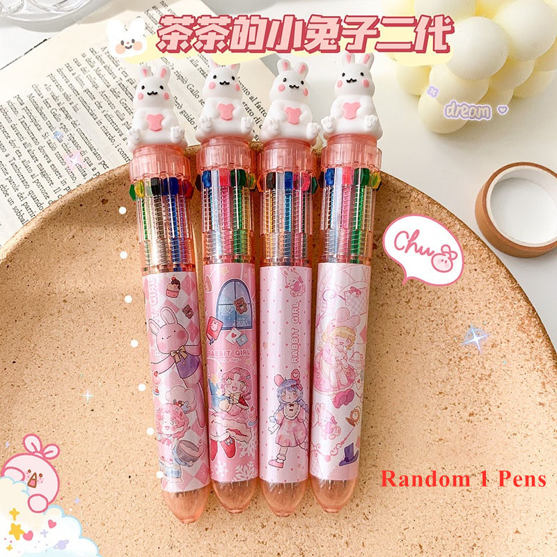 

10 Colors in 1 Creative Cartoon Ballpoint Pens 0.5mm Large Capacity Retractable Ball Pen for School Student Stationary Supplie