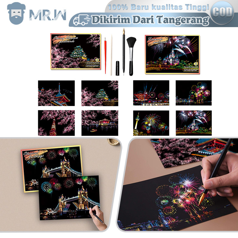 

Scratch Gliter Paint Dengan 4pcs Pemandangan Guratan Scratch Ceri/Kembang Api